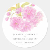 Roze bloesem dubbele bloem bruiloft sticker (Voorkant)