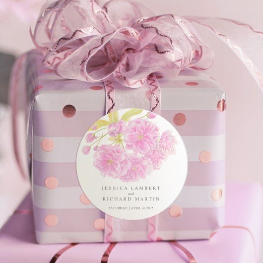 Roze bloesem dubbele bloem bruiloft sticker