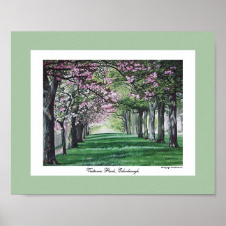 roze bloesem Edinburgh landschap beeldende kunst Poster