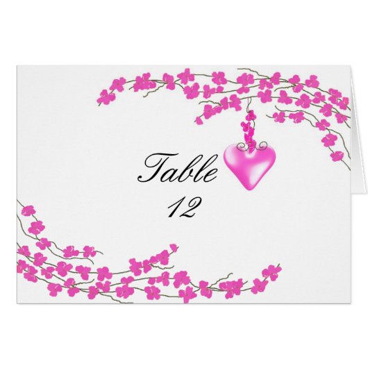 Roze Bloesem en Hart Tafel Stoelnummer (Voorkant Horizontaal)