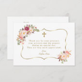 Roze bloesem Floral Gold Lijst Cross-Baptisme Bedankkaart (Voorkant / Achterkant)