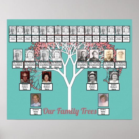 Roze bloesem Fractal Tree Blauwgroen 2 Familie Tre Poster (Voorkant)