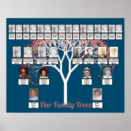 Roze bloesem Fractal Tree Blue 2 Family Trees Poster