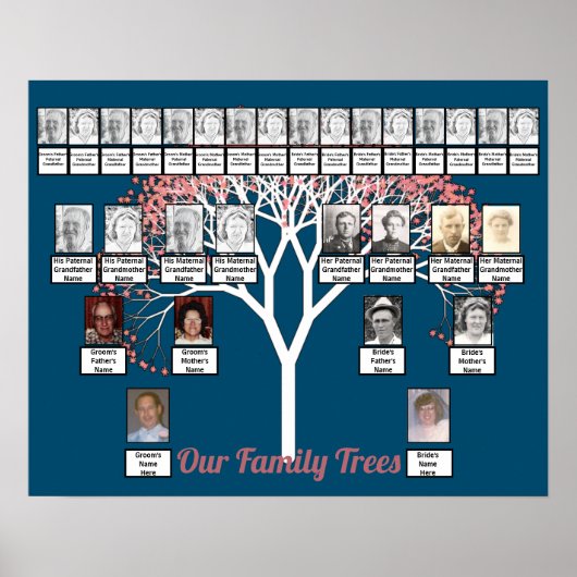 Roze bloesem Fractal Tree Blue 2 Family Trees Poster (Voorkant)