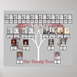 Roze bloesem Fractal Tree Grey Two Family Trees Poster