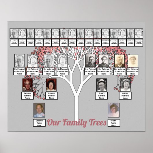 Roze bloesem Fractal Tree Grey Two Family Trees Poster (Voorkant)