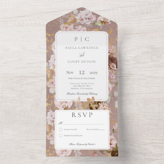  Roze bloesem Geen diner All In One Uitnodiging (Binnen)