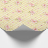 Roze Bloesem Gele Gingham Waterverf Cadeaupapier (Hoek)