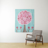 Roze Bloesem geschilderde kunstboom Wandkleed (In situ)