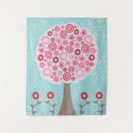 Roze Bloesem geschilderde kunstboom Wandkleed