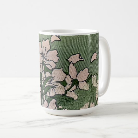 Roze Bloesem Groen Koffiemok (Voorkant rechts)