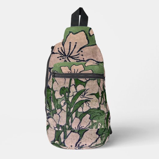 Roze Bloesem Groen Sling Bag (Voorkant)