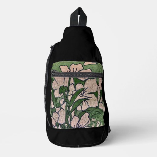 Roze Bloesem Groen Sling Bag (Voorkant)