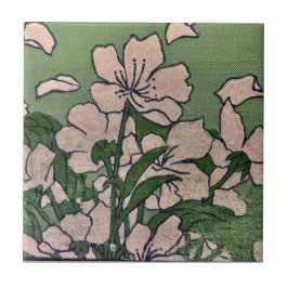 Roze Bloesem Groen Tegeltje