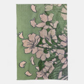 Roze Bloesem Groen Theedoek (Verticaal)