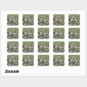 Roze Bloesem Groen Vierkante Sticker (Vel)
