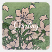 Roze Bloesem Groen Vierkante Sticker (Voorkant)