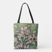 Roze Bloesem Groene Tote Bag (Achterkant)