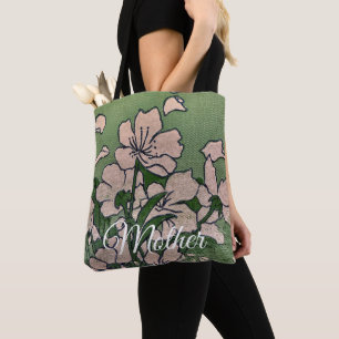 Roze Bloesem Groene Tote Bag