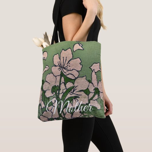 Roze Bloesem Groene Tote Bag (Dichtbij)
