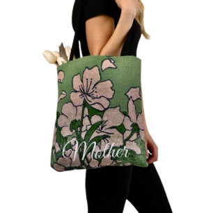 Roze Bloesem Groene Tote Bag