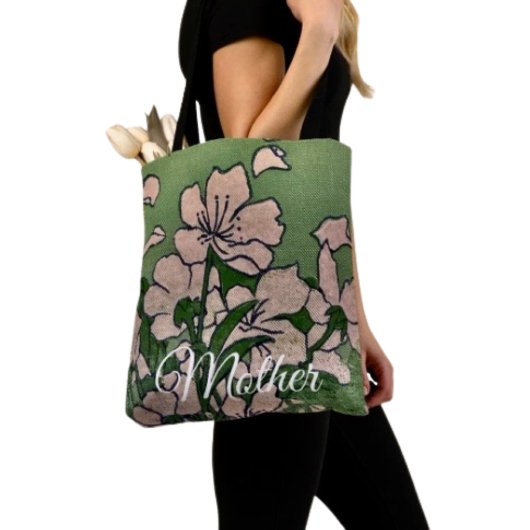 Roze Bloesem Groene Tote Bag
