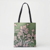 Roze Bloesem Groene Tote Bag (Voorkant)