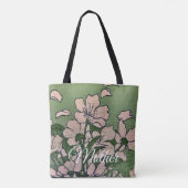 Roze Bloesem Groene Tote Bag (Achterkant)