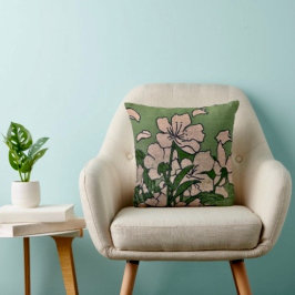 Roze Bloesem Groene Worp Kussen