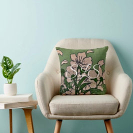 Roze Bloesem Groene Worp Kussen