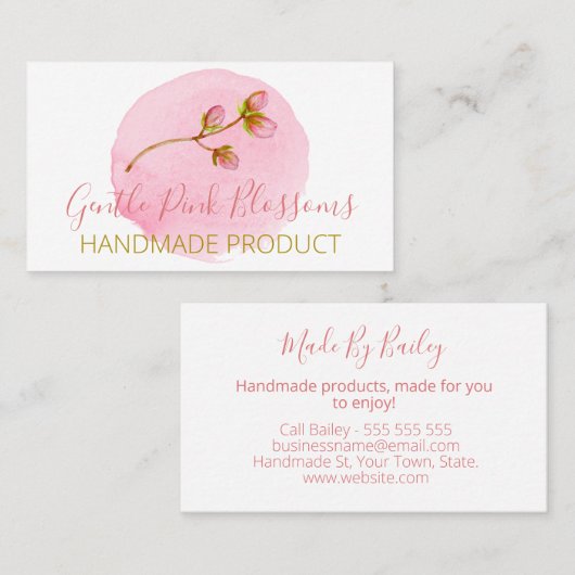 Roze bloesem handgemaakte zeepwasser visitekaartje (Voorkant / Achterkant)