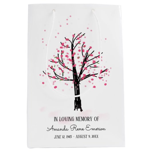 Roze bloesem in liefhebbend geheugen van begrafeni medium cadeauzakje (Voorkant)