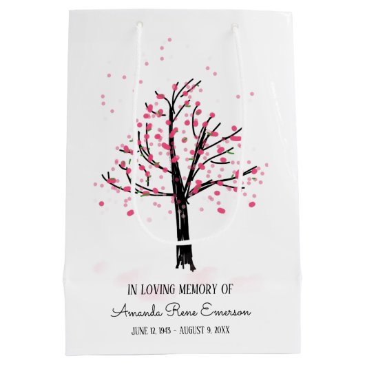 Roze bloesem in liefhebbend geheugen van begrafeni medium cadeauzakje (Achterkant)