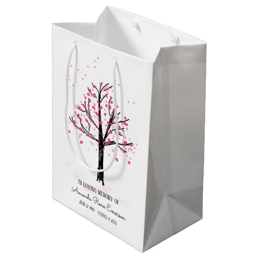 Roze bloesem in liefhebbend geheugen van begrafeni medium cadeauzakje (Achterkant Gekanteld)