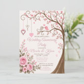 Roze Bloesem Jubileumfeest Kaart (Staand voorkant)