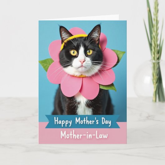 Roze Bloesem Kat Moeder Kaart (Voorkant)