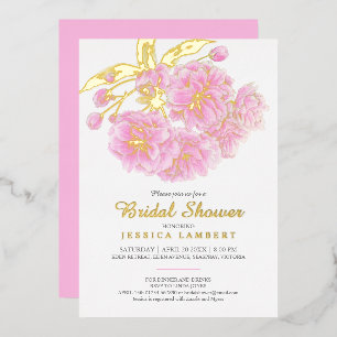 Roze bloesem lente bloemen bruidsdouche folie uitnodiging