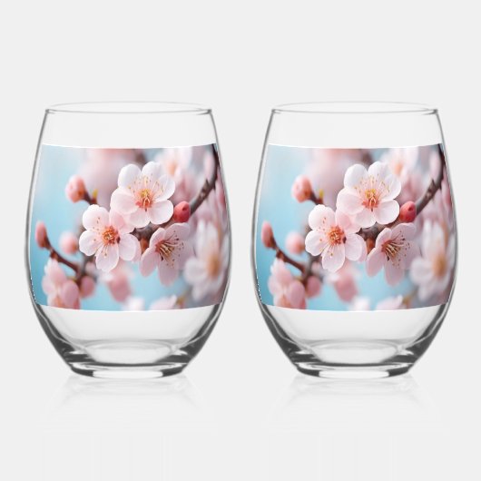 Roze Bloesem Magie   Wijnglas Zonder Voet (Voorkant)