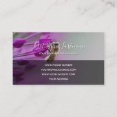 Roze bloesem met bijengrijze rechthoek monogram visitekaartje (Achterkant)