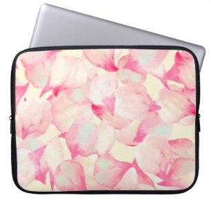 Roze bloesem Natuur. Zwarte Waterverf Natuur. Rood Laptop Sleeve