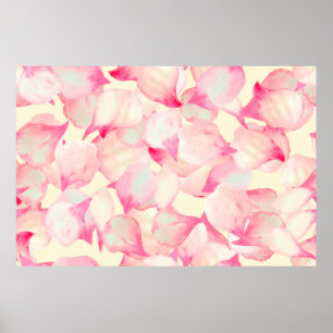 Roze bloesem Natuur. Zwarte Waterverf Natuur. Rood Poster