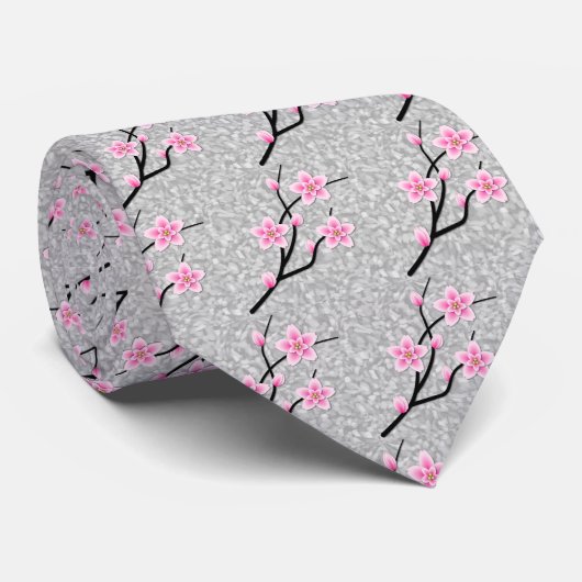 Roze bloesem Necktie met Abstracte grijs Stropdas (Opgerold)