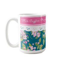 Roze bloesem op donkerblauw met faux kant