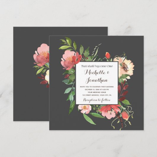 Roze bloesem op donkergrijs Christelijk huwelijk Kaart (Voorkant / Achterkant)