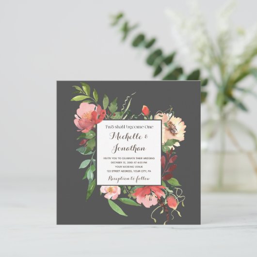 Roze bloesem op donkergrijs Christelijk huwelijk Kaart (Staand voorkant)