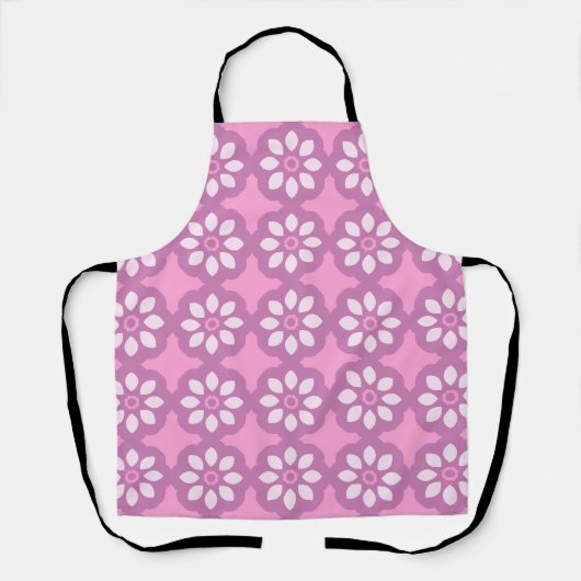 Roze Bloesem Retro Tegelmotief Schort (Voorkant)