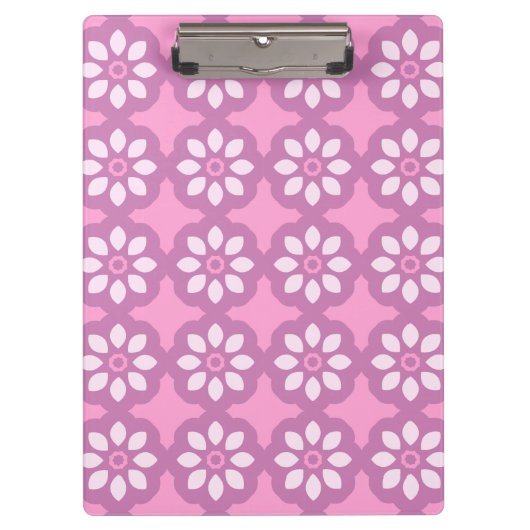 Roze Bloesem Retro Tegels Patroon Klembord (Voorkant)