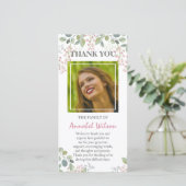 Roze Bloesem Rouw Waterverf Fotobegrafenis Bedankkaart (Staand voorkant)