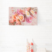 Roze Bloesem Rozen Waterverf Kunstdruk #1 Spandoek (Insitu)