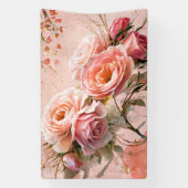 Roze Bloesem Rozen Waterverf Kunstdruk #2 Spandoek (Verticaal)